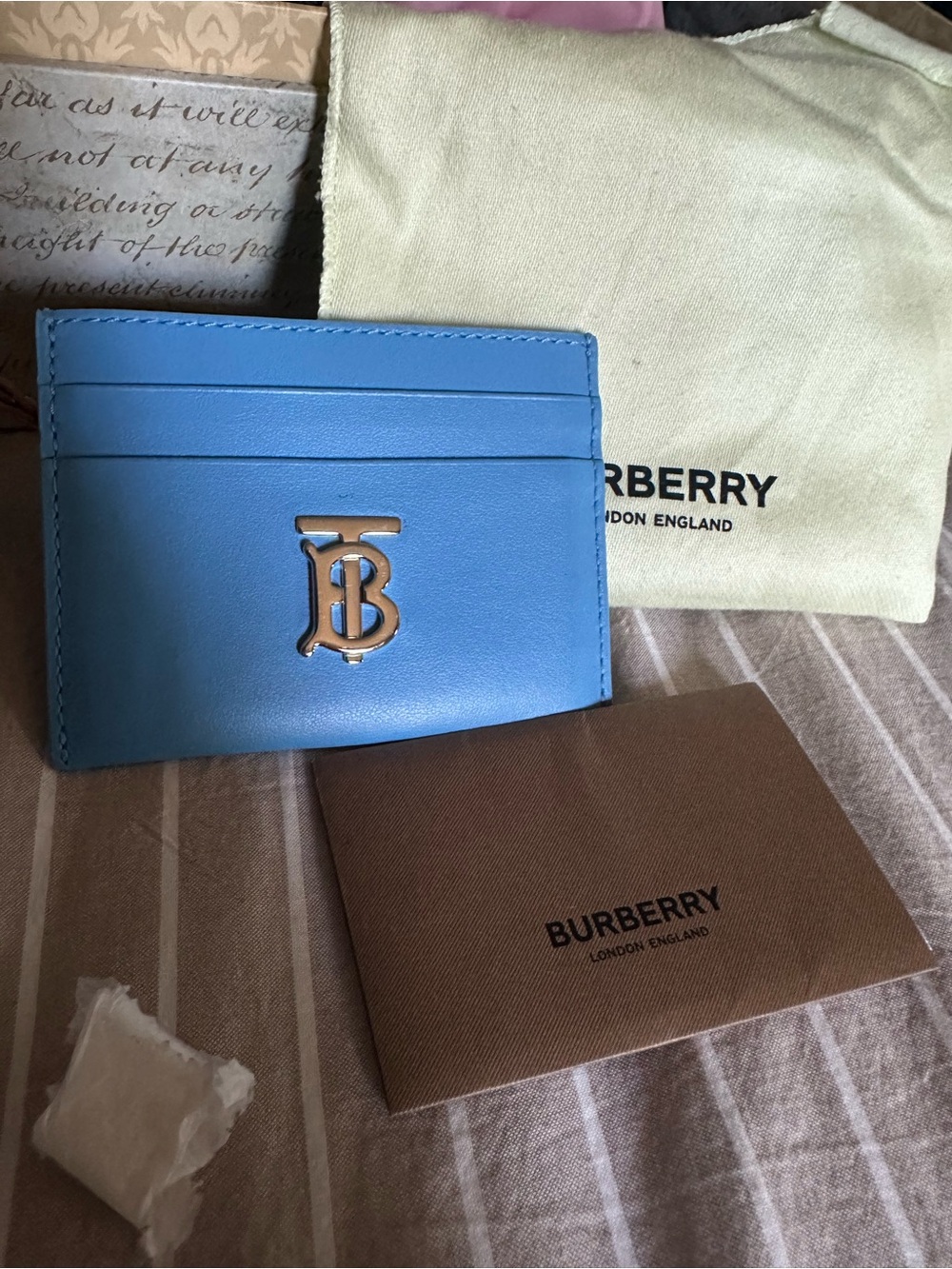 Burberry Sky Blue TB Monogram Leather Card Holder